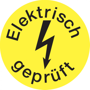 Dreifke&reg; Pr&uuml;fplakette, Elektrisch gepr&uuml;ft mit Blitzpfeil, gelb/schwarz, Folie...