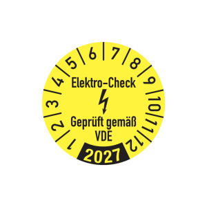 Dreifke&reg; Aufkleber Jahrespr&uuml;fplakette, Elektro-Check Gepr&uuml;ft gem. VDE, gelb/s...