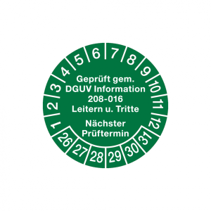 Dreifke&reg; Pr&uuml;fplakette, DGUV Information 208-016 N&auml;chster Pr&uuml;ftermin, gr&uuml;n/wei...