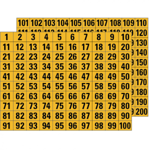 Dreifke&reg; Klebezahlen 1-200, schwarz/gelb, 22x30mm, Folie selbstklebend 200 Stk.