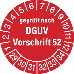 Dreifke&reg; Pr&uuml;fplakette gepr&uuml;ft nach DGUV Vorschrift 52, ab 29 rot - 30 mm Foli...