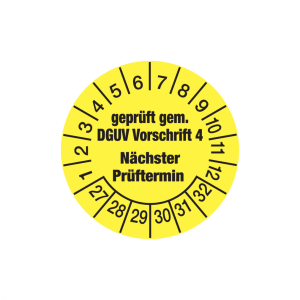 Dreifke&reg; Aufkleber Pr&uuml;fplakette, DGUV Vorschrift 4 N&auml;chster Pr&uuml;ftermin, gelb/...