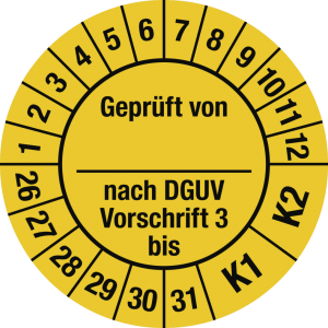 Dreifke&reg; Pr&uuml;fplakette Gepr&uuml;ft...DGUV Vorschrift 3 bis, 2026-2031,Folie,&Oslash; 30 m...