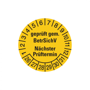 Dreifke&reg; Aufkleber Pr&uuml;fplakette, BetrSichV N&auml;chster Pr&uuml;ftermin, gelb/schwarz,...