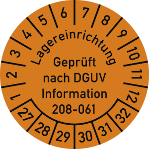 Dreifke&reg; Pr&uuml;fplakette Lagereinr. DGUV-208-061, 2027-2032, Dokumentenf., &Oslash; 30m...