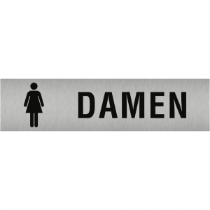 Dreifke&reg; Aufkleber - Piktogramm WC Damen, Edelstahl, selbstklebend, 160x40 mm
