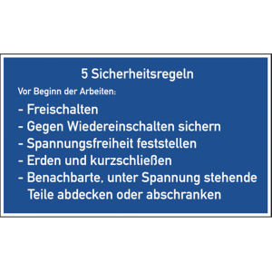 Dreifke&reg; Aushang, 5 Sicherheitsregeln - deutsch | Folie selbstklebend | 400x2...