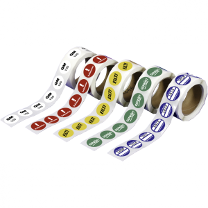 Dreifke&reg; Aufkleber Markierungspunkte, Text n. Wunsch, PP-Folie, 2-farbig, &Oslash; 1...