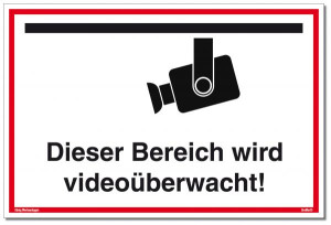 Dreifke&reg; Schild Dieser Bereich wird video&uuml;berwacht! | stabiles Alu Schild weiß (300x200x2mm)