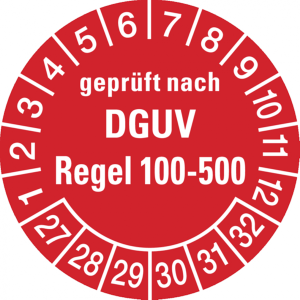 Dreifke&reg; Pr&uuml;fplakette gepr&uuml;ft nach DGUV Regel 100- 500 ab 29 rot - 30 mm Foli...