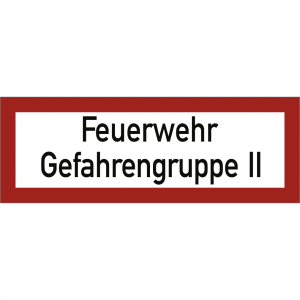 Dreifke&reg; Schild Feuerwehr Gefahrengruppe II, Alu, 297x105 mm
