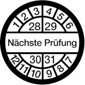 Dreifke&reg; Pr&uuml;fplakette, N&auml;chste Pr&uuml;fung, wei&szlig;/schwarz, - 16 mm Dokumentenfolie...