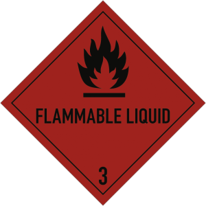 Gefahrzettel Klasse 3 Text FLAMMABLE LIQUID, Papier, 50x50 mm, 1000 St&uuml;ck/Rolle