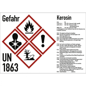 Dreifke&reg; Gefahrstoffkennzeichnung Kerosin nach GHS, Folie, 148x105 mm, Idx 2019