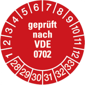 Dreifke&reg; Pr&uuml;fplakette gepr&uuml;ft nach VDE 0702 ab 28 rot/wei&szlig; - 30 mm Folie selb...