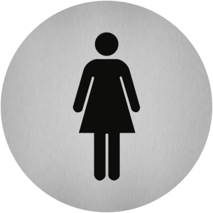 Dreifke&reg; Aufkleber - Piktogramm WC Damen, Edelstahl, selbstklebend, &Oslash; 50 mm