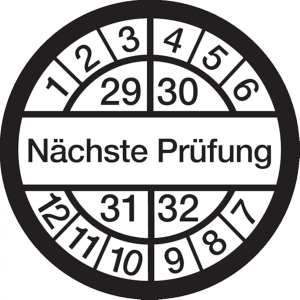 Dreifke&reg; Pr&uuml;fplakette N&auml;chste Pr&uuml;fung ab 29 wei&szlig;/schwarz - 16 mm Folie selbst...