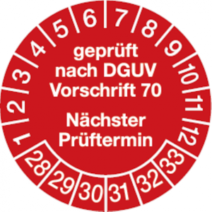 Dreifke&reg; Pr&uuml;fplakette gepr&uuml;ft nach DGUV Vorschrift 70 n&auml;chster P - 30 mm Foli...