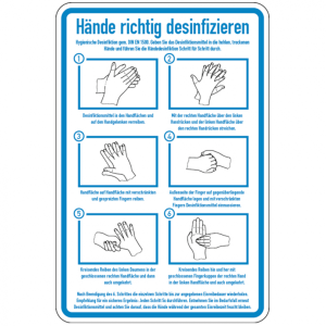 Dreifke&reg; Hinweisschild, H&auml;nde richtig desinfizieren, 300 x 200 mm - DIN EN 15...