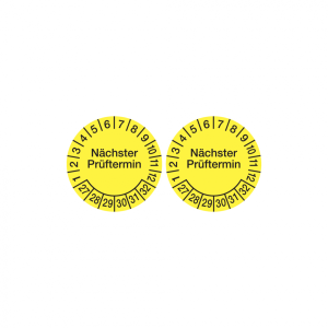 Dreifke&reg; Aufkleber Pr&uuml;fplakette, N&auml;chster Pr&uuml;ftermin, Folie, gelb/schwarz, &Oslash; ...