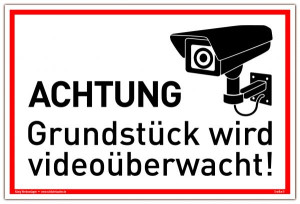 Dreifke&reg; Schild Achtung Grundst&uuml;ck wird video&uuml;berwacht | Schild mit UV-Schutz 300x200mm weiß Alu