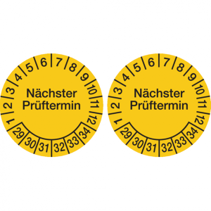 Dreifke&reg; Pr&uuml;fplakette, N&auml;chster Pr&uuml;ftermin, Folie, gelb/schwarz - 100 mm Foli...