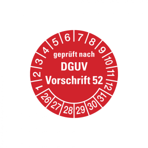 Dreifke&reg; Aufkleber Pr&uuml;fplakette, gepr&uuml;ft nach DGUV Vorschrift 52, rot/wei&szlig;, F...