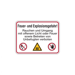 Dreifke&reg; Hinweisschild, Feuer- u. Explosionsgefahr!, 300 x 400 mm, Aluminium ...
