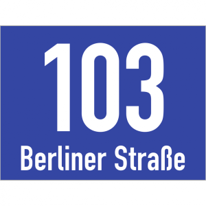 Dreifke&reg; Hausnummernschild mit Stra&szlig;enangabe, blau, Alu, reflektierend, 200x1...