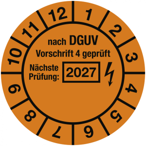 Dreifke&reg; Pr&uuml;fplakette nach DGUV Vorschrift 4, N&auml;chste Pr&uuml;fung, 2027, Folie, &Oslash;...