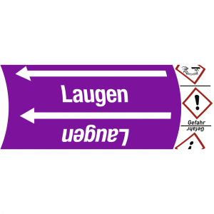 Aufkleber Band f&uuml;r Rohre bis &Oslash; 50 mm, Gruppe 7 Laugen m. Symbol, Folie, 110 m...
