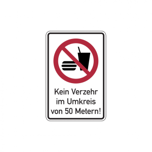 Dreifke&reg; Verbotsschild, Kombischild, Kein Verzehr im Umkreis von 50 Metern!, ...