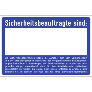 Dreifke&reg; Kunststoff-Schild "Sicherheitsbeauftrage sind:", 30x20cm (BxH), 1 St...