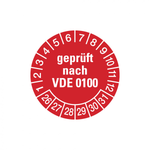 Dreifke&reg; Pr&uuml;fplakette, gepr&uuml;ft nach VDE 0100, rot/wei&szlig;, Folie, &Oslash; 30 mm - Boge...