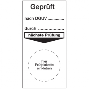Grundplakette, Gepr&uuml;ft nach DGUV - Bund = 50 Stk. - 40 x 80 mm Folie selbstkl...