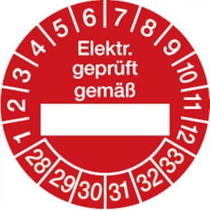 Dreifke&reg; Aufkleber | Pr&uuml;fetikette Elektr. gepr&uuml;ft gem&auml;&szlig; ab 28 rot/wei&szlig; - 30 m...