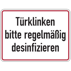 Dreifke&reg; Hinweisschild, T&uuml;rklinken bitte regelm&auml;&szlig;ig desinfizieren, Folie, 150...