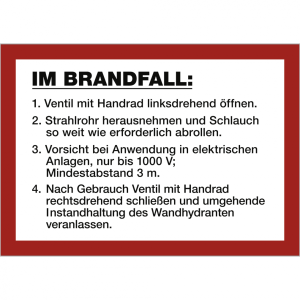 Dreifke&reg; Aufkleber Anweisung f&uuml;r Wandhydrant Formstabiler Schlauch, Folie, 21...