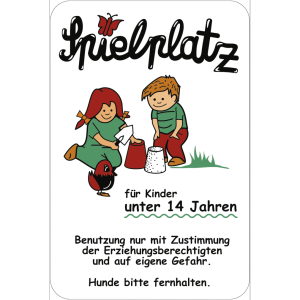 Dreifke&reg; Schild Spielplatz f&uuml;r Kinder unter 14 Jahren ..., wei&szlig;, Alu, 400x600 mm