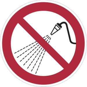 Dreifke&reg; Aufkleber (Folie) "Mit Wasser spritzen verboten", &Oslash;10cm, Folie selbs...