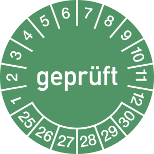 Dreifke&reg; Pr&uuml;fplakette gepr&uuml;ft 2025 - 2030, Folie, &Oslash; 30 mm, 10 St&uuml;ck/Bogen