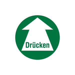 Dreifke&reg; Aufkleber T&uuml;rschild, Dr&uuml;cken, gr&uuml;n, langnachleuchtend, &Oslash; 100 mm, Fol...