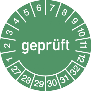 Dreifke&reg; Pr&uuml;fplakette gepr&uuml;ft 2027 - 2032, Folie, &Oslash; 15 mm, 10 St&uuml;ck/Bogen