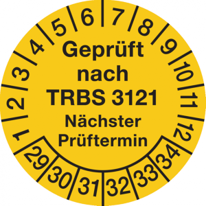 Dreifke&reg; Pr&uuml;fplakette, TRBS 3121 N&auml;chster Pr&uuml;ftermin, Jahresfarb - 30 mm Foli...