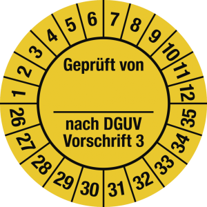 Dreifke&reg; Pr&uuml;fplakette Gepr&uuml;ft...DGUV Vorschrift 3, 2026-2035, Folie, &Oslash; 25 mm,...