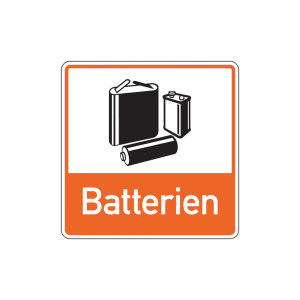 Dreifke&reg; Aufkleber Abfallkennzeichen, Batterien, orange, 100 x 100 mm, Folie,...