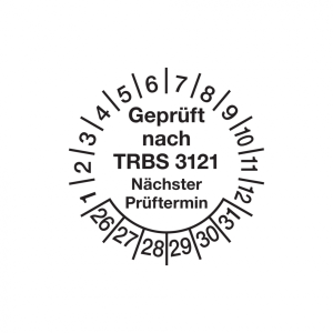 Dreifke&reg; Aufkleber Pr&uuml;fplakette, TRBS 3121 N&auml;chster Pr&uuml;ftermin, Jahresfarben,...