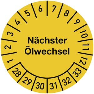 Dreifke&reg; Pr&uuml;fplakette N&auml;chster &Ouml;lwechsel 2028-2033, Dokumentenfolie, &Oslash; 25 mm,...