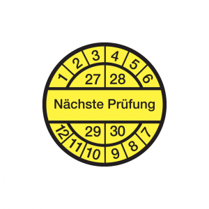 Dreifke&reg; Aufkleber Pr&uuml;fplakette, N&auml;chste Pr&uuml;fung, gelb/schwarz, Folie, &Oslash; 30 m...
