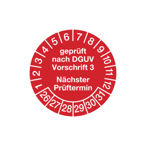 Dreifke&reg; Aufkleber Pr&uuml;fplakette, DGUV Vorschrift 3 N&auml;chster Pr&uuml;ftermin, rot/w...